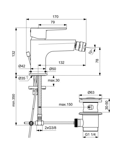 Смеситель для биде с донным клапаном Ideal Standard Cerafine O BC705AA