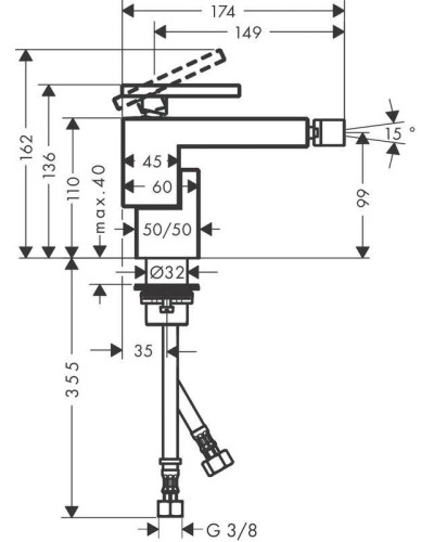 Смеситель для биде с донным клапаном Axor Edge 46210000