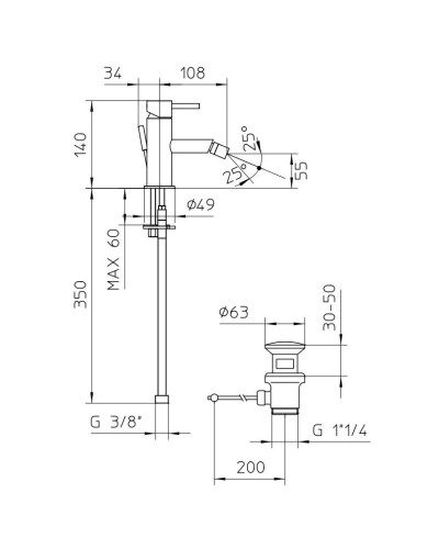 Смеситель для биде с донным клапаном Bossini Oki Z005401.030