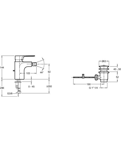 Смеситель для биде с донным клапаном Jacob Delafon Aleo+ E72316-CP