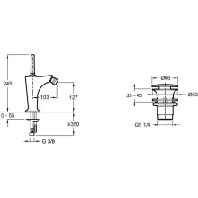 Смеситель для биде с донным клапаном Jacob Delafon Margaux E16224-4-CP