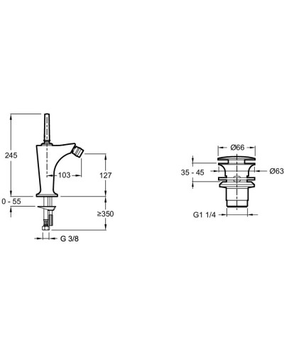Смеситель для биде с донным клапаном Jacob Delafon Margaux E16224-4-CP