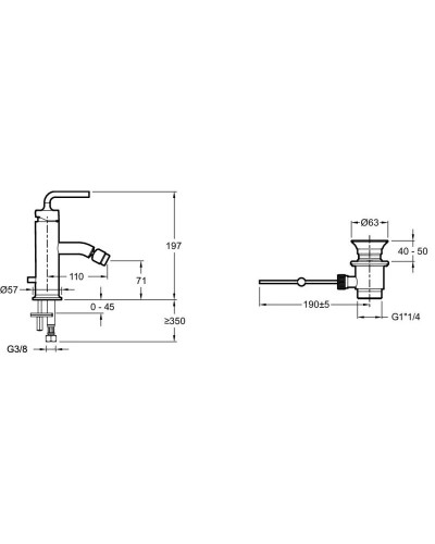 Смеситель для биде с донным клапаном Jacob Delafon Purist E14434-4A-CP