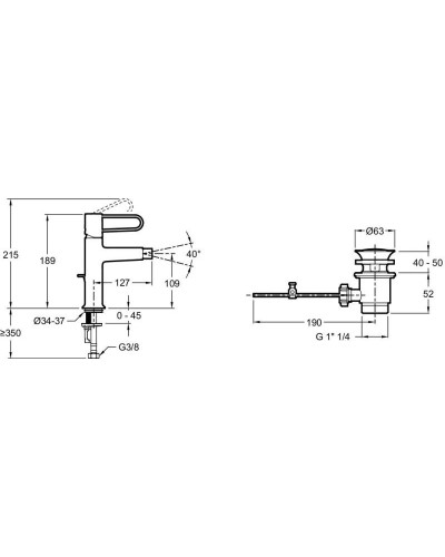 Смеситель для биде с донным клапаном Jacob Delafon Odeon Rive Gauche E21033-CP-00