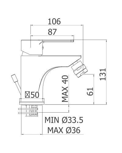 Смеситель на биде однорычажный, без донного клапана CEZARES FUOCO-BSM1-01-W0