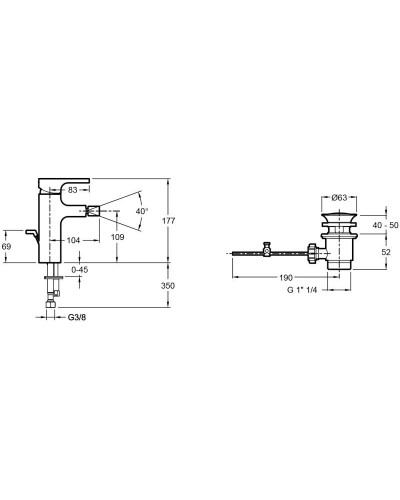 Смеситель для биде с донным клапаном Jacob Delafon Strayt E98338-CP