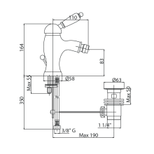 Смеситель для биде CEZARES ELITE-BSM1-03/24-Nc с донным клапаном