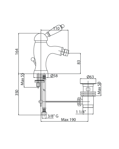 Смеситель для биде CEZARES ELITE-BSM1-03/24-Nc с донным клапаном