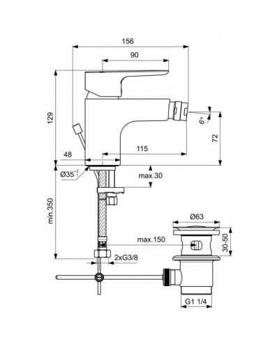 Смеситель для биде с донным клапаном Ideal Standard Ceraplan III BC626AA