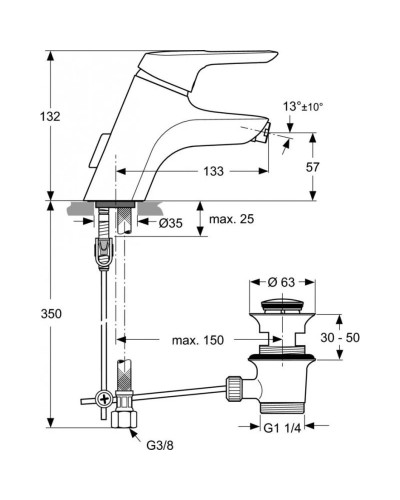 Смеситель для биде с донным клапаном Ideal Standard Ceramix Blue A5655AA