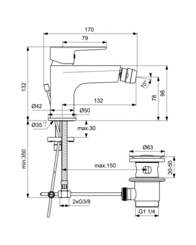 Смеситель для биде с донным клапаном Ideal Standard Sesia BC206AA