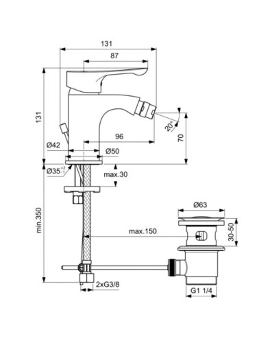 Смеситель для биде с донным клапаном Ideal Standard Dot 2.0 BC323AA