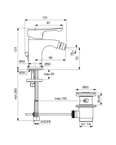 Смеситель для биде с донным клапаном Ideal Standard Dot 2.0 BC324AA