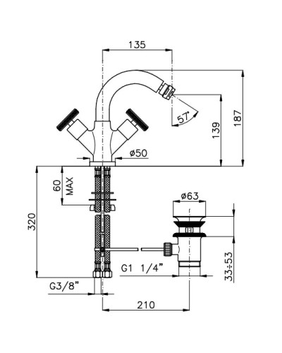 Смеситель для биде с донным клапаном Nicolazzi Arena 3337CR44