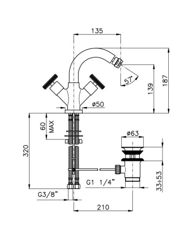Смеситель для биде с донным клапаном Nicolazzi Arena 3337RA44