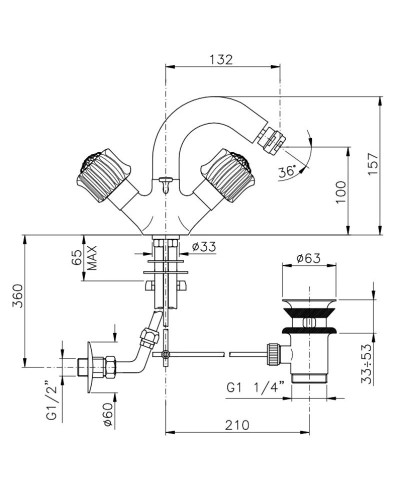 Смеситель для биде с донным клапаном Nicolazzi Onice 2134CR09O
