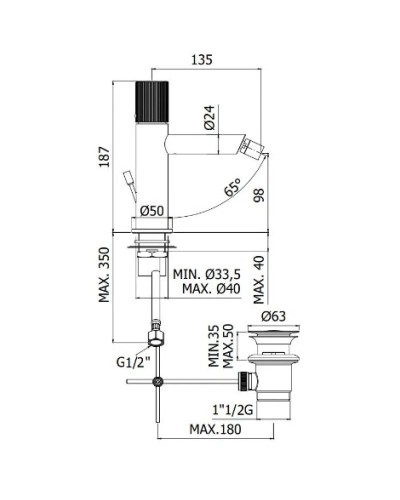 Смеситель для биде с донным клапаном Paffoni Jo JO131KNO