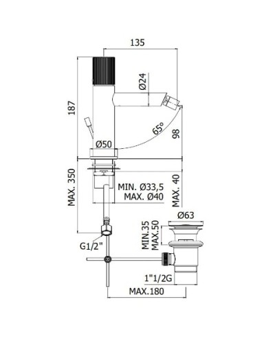 Смеситель для биде с донным клапаном Paffoni Jo JO135NO