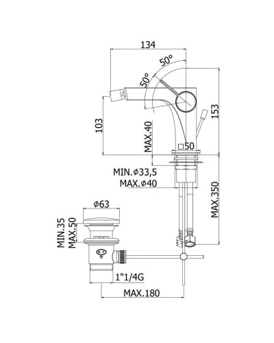 Смеситель для биде с донным клапаном Paffoni Rock RO135CR