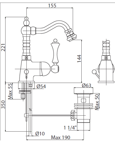 Смеситель для биде с донным клапаном CEZARES MARGOT-BSM2-NOP