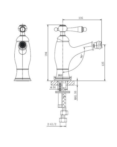 Смеситель для биде с донным клапаном Caprigo Fonte 12-533-crm