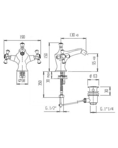 Смеситель для биде с донным клапаном Caprigo Monarch 41-030-crm