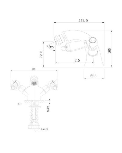 Смеситель для биде с донным клапаном Caprigo Adria Classic Black Edition 03B-530-vot