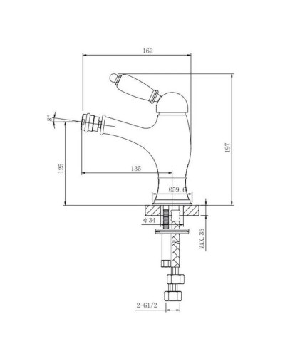 Смеситель для биде с донным клапаном Caprigo Adria Uno 02-533-vot