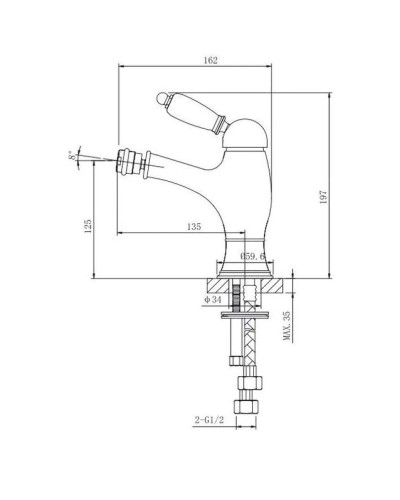 Смеситель для биде с донным клапаном Caprigo Adria Uno Black Edition 02B-533-vot