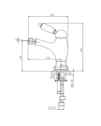 Смеситель для биде с донным клапаном Caprigo Adria Uno Metal Edition 02M-533-crm