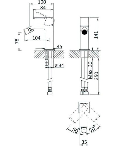Смеситель для биде с донным клапаном Cezares Porta PORTA-BS1-NOP