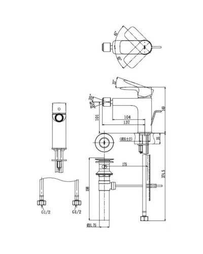 Смеситель для биде с донным клапаном Toto GA TRG04301R