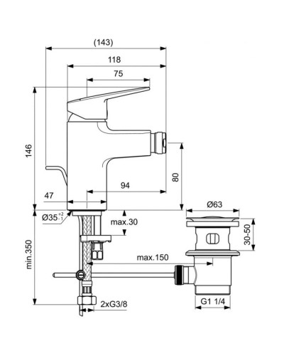 Смеситель для биде с донным клапаном Ideal Standard Ceraplan BD278AA