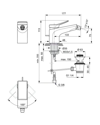 Смеситель для биде с донным клапаном Ideal Standard Conca BC760A2