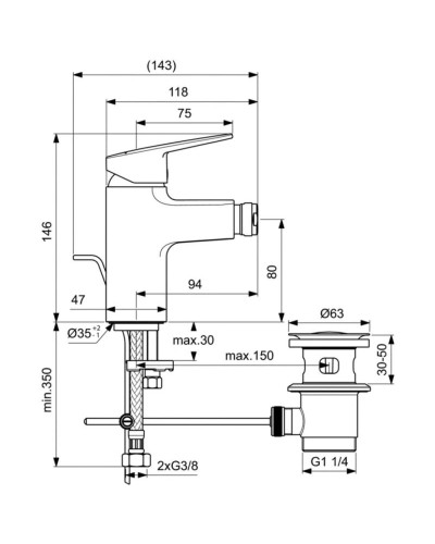 Смеситель для биде с донным клапаном Ideal Standard Ceraplan BD248XG
