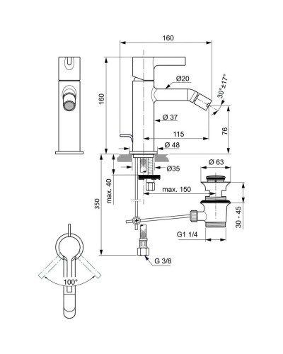 Смеситель для биде с донным клапаном Ideal Standard Joy BC784AA