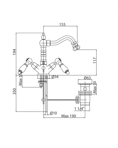 Смеситель на биде с донным клапаном CEZARES DIAMOND-BS2-02-Sw