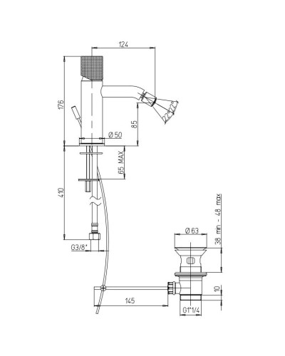 Смеситель для биде с донным клапаном Paini Cox Grip 7GCR306O