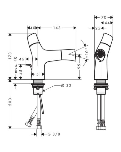 Смеситель для биде с донным клапаном Axor Starck Organic 12210000