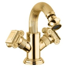 Смеситель на биде с донным клапаном золото 24 карата, ручки металл Cezares Olimp OLIMP-BS2-03/24-O