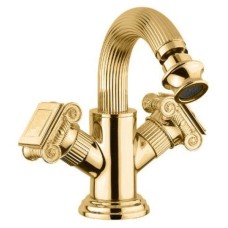 Смеситель на биде с донным клапаном золото 24 карата, ручки металл Cezares Olimp OLIMP-BS2-03/24-O