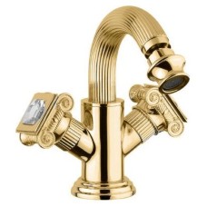 Смеситель на биде с донным клапаном золото 24 карата, ручки swarovski Cezares Olimp OLIMP-BS2-03/24-Sw