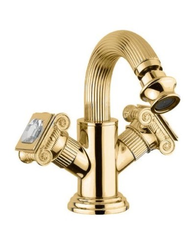 Смеситель на биде с донным клапаном золото 24 карата, ручки swarovski Cezares Olimp OLIMP-BS2-03/24-Sw