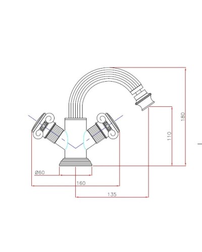 Смеситель на биде с донным клапаном бронза, ручки металл Cezares Olimp OLIMP-BS2-02-O