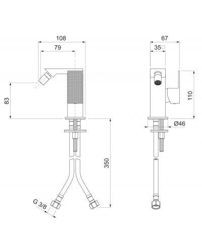 Смеситель для биде однорычажный без донного клапана CEZARES PRIZMA-BSM1-03/24-W0