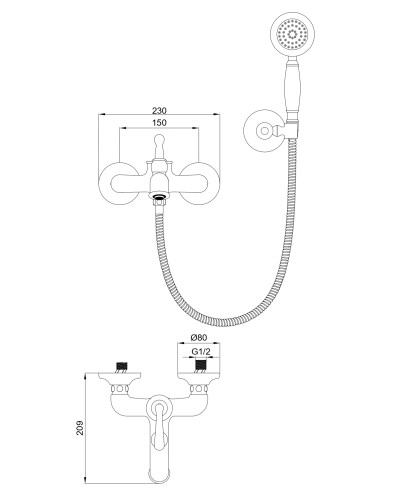 Смеситель для ванны с душем Wonzon & Woghand, Хром (WW-88639008-CR)