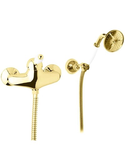 Смеситель для душа в комплекте с ручным душем золото 24 карат, ручка белая Cezares Elite ELITE-D-03/24-Bi