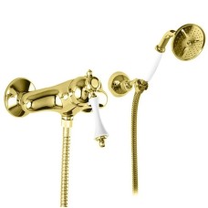 Смеситель для душа с ручным душем золото 24 карат, ручка белая Cezares Margot MARGOT-DDM-03/24-Bi