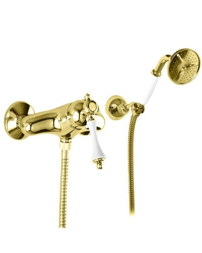 Смеситель для душа с ручным душем золото 24 карат, ручка белая Cezares Margot MARGOT-DDM-03/24-Bi