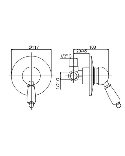 Смеситель для душа золото 24 карат, ручка белая Cezares Elite ELITE-DIM-03/24-Bi